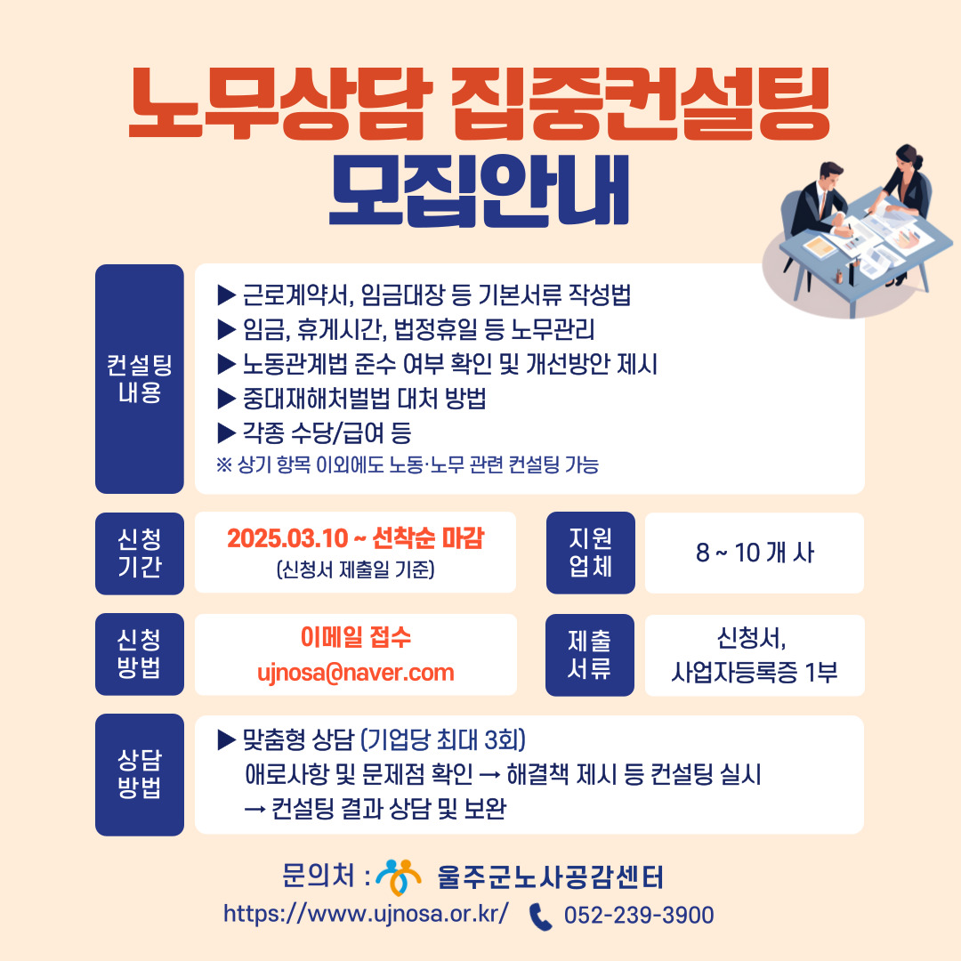 2025년도 노무상담 집중 컨설팅 신청서